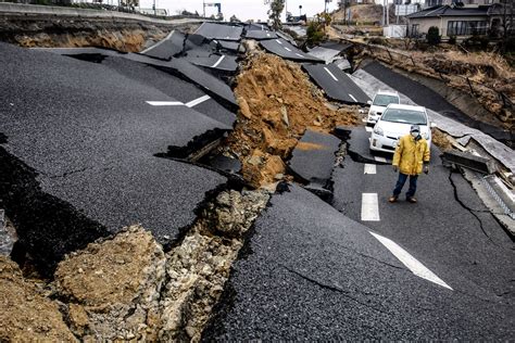 A destroyed street in the devastated city of Ishinomaki, on April 15 ...