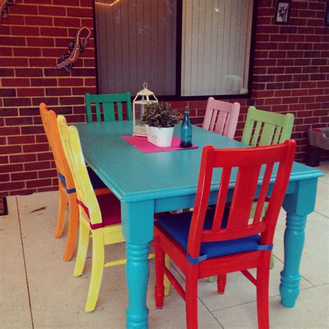 Pin by lissette ruiz on roof | Colorful dining room chairs, Painted chairs dining room, Dining ...