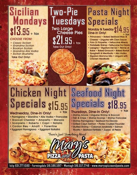 Mary's Pizza and Pasta menu in Islip Terrace, New York, USA