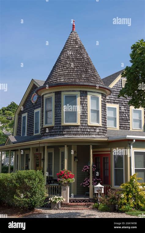 Queen Anne style house with a turret in Massachusetts Stock Photo - Alamy