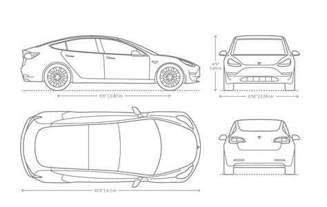 Tesla Model 3 Blueprint - Download free blueprint for 3D modeling