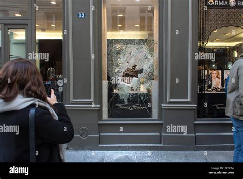 Paris, France. Crime Scene, on Street, Attempted Jewelry Store Robbery in the Marais District ...