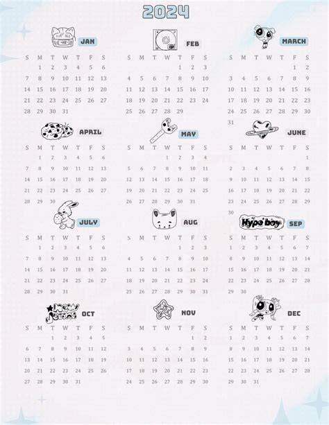 a calendar with cartoon characters on it and the date for each month in which they are