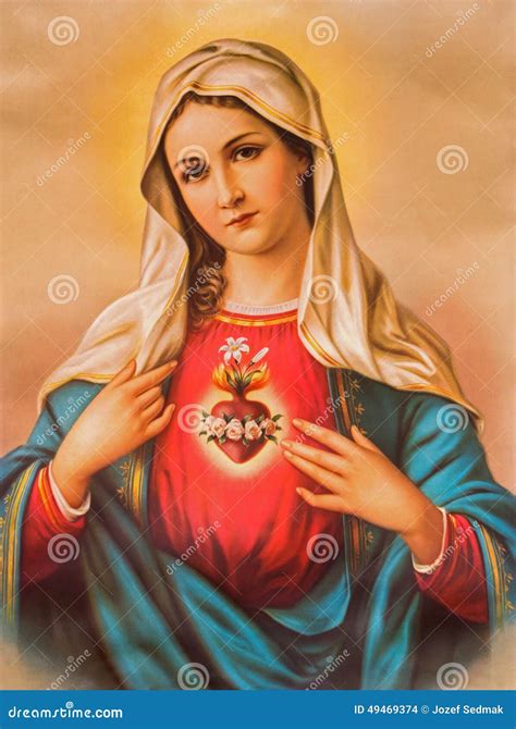 The Heart of Virgin Mary. Typical Catholic Image Printed in Germany ...