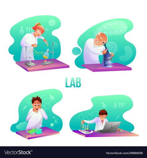 Scientific lab workers flat set Royalty Free Vector Image