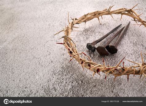 Jesus Christ Crown of thorns with three nails. Religion background. Easter symbol. Crucifixion ...