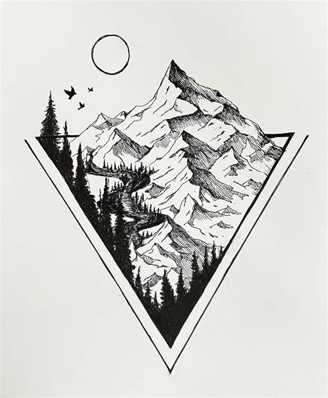 Geometric Mountain Drawing DIGITAL DOWNLOAD - Etsy