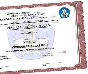 Contoh Sertifikat/Piagam Penghargaan Juara Kelas SD Format Word