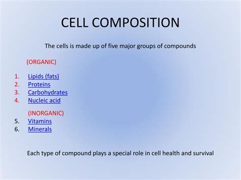 PPT - THE CHEMICAL COMPOSITION OF THE CELL PowerPoint Presentation, free download - ID:2241145