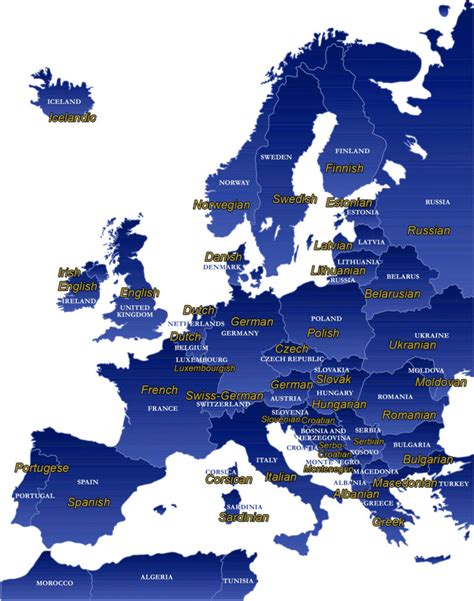 Map of Official Languages of Europe