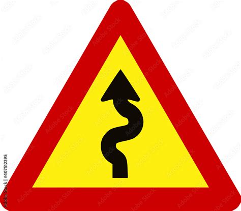 Warning sign with winding road Stock Illustration | Adobe Stock