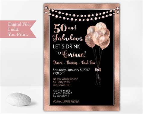 50th Birthday Party Invitation for Woman in Rose Gold | Etsy