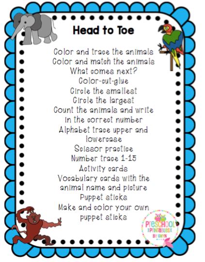 From Head to Toe "Updated" ~ Preschool Printables