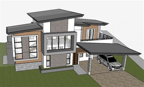 3d model of residential bungalow drawing sketch-up file - Cadbull