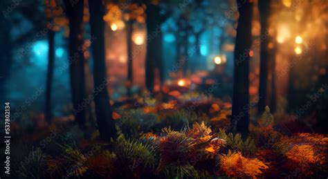 colorful Very beautiful fall forest at night with an epic fall foliage ...