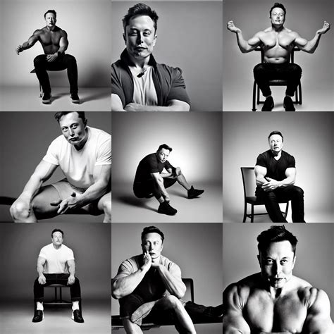 a photo of extremely buff elon musk sitting on a | Stable Diffusion ...