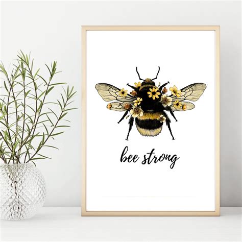 Bee Strong Bumble Bee Print Inspirational Quote Motivation | Etsy