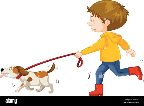 Child walking dog boy Cut Out Stock Images & Pictures - Alamy