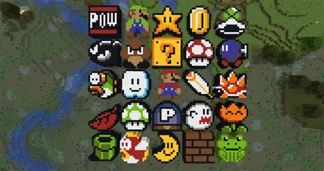 Mario Characters & Items Pixel Art Minecraft Map