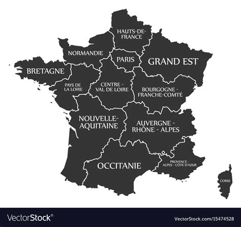 France map labelled black Royalty Free Vector Image