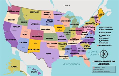 Map Of United States Of America With States Name 21659145 Vector Art at ...