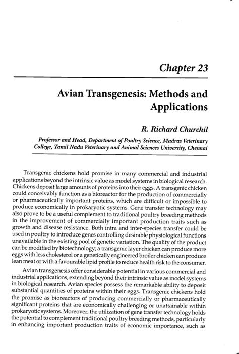 (PDF) Avian Transgenesis: Methods and Applications