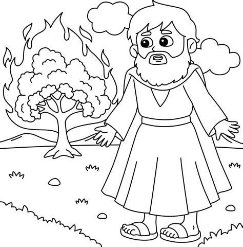 Moses and Burning Bush Coloring Page for Kids 21501728 Vector Art at ...