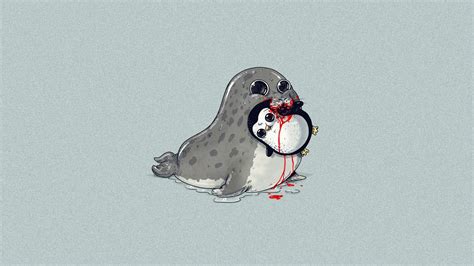 Gray seal eating penguin cartoon, animals, minimalism HD wallpaper ...