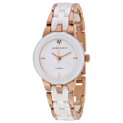 Anne Klein White Dial Rose Gold-tone and White Ceramic Ladies Watch 1610WTRG - Anne Klein ...