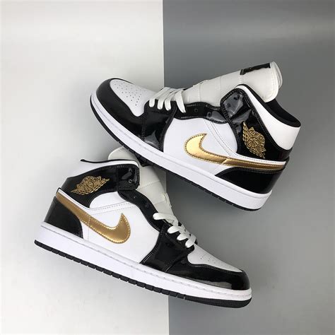 Air Jordan 1 Mid Patent Leather Black Gold On Sale – The Sole Line