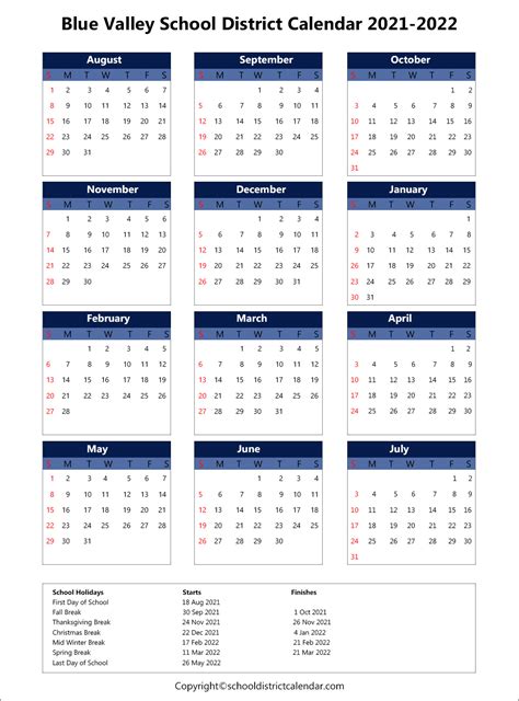 Blue Valley School District Calendar Holidays 2021-2022