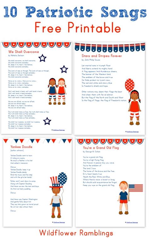 10 Patriotic Songs for Children {free printable!} - Wildflower Ramblings