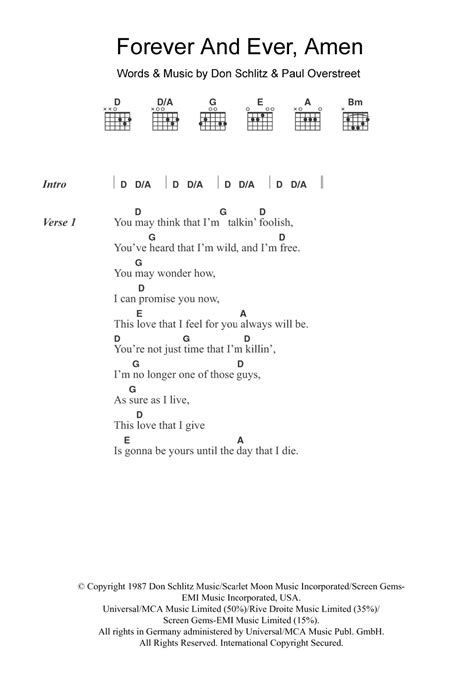 Forever And Ever, Amen by Randy Travis Sheet Music for Guitar Chords ...