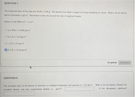 Solved The accepted value of the density of aluminum at | Chegg.com