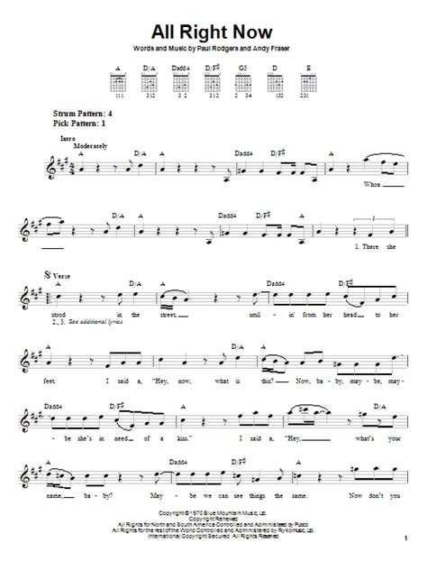 Free "All Right Now" Sheet Music Notes | Download Printable PDF Score 52752