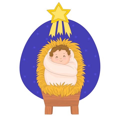 Little baby Jesus on the manger, looking the star, Christmas scene ...