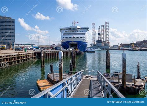 Ferry in the Harbor of IJmuiden, Netherlands Preparing To Leave ...