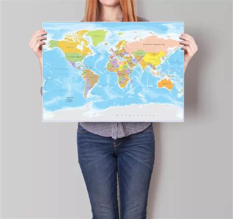 LARGE WORLD MAP A1 Laminated political atlas educational Poster wall art chart EUR 9,97 ...