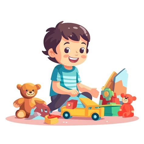 Premium Vector | Child playing with toys