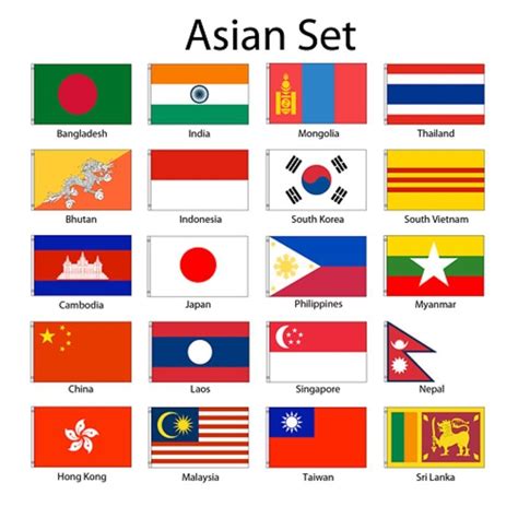 Asia Asian 2x3 Flag Set of 20 Country Countries Polyester Flags ...