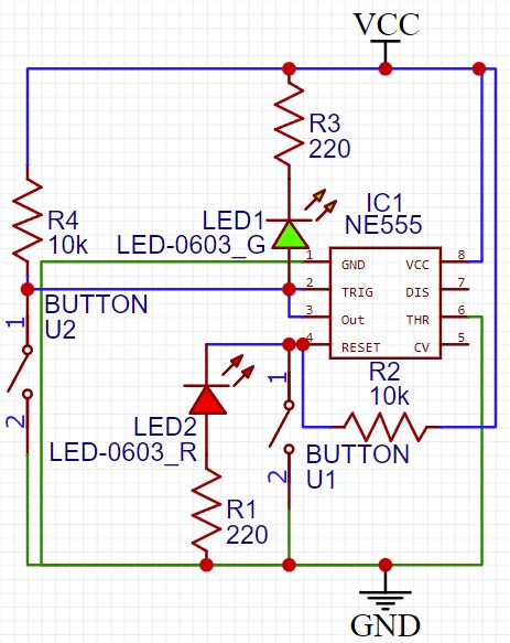 NE555 Timer – Bistable Mode – Schematic | Bubernak Projects