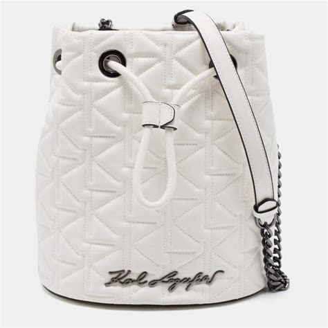 Karl Lagerfeld White Quilted Leather Drawstring Bucket Bag Karl Lagerfeld | The Luxury Closet