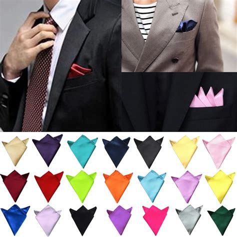 New Men's Hanky Satin Solid Handkerchief Plain Wedding Party Daily Suits Pocket Square ...