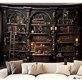 Amazon.com: QGHOT Medieval Bookcase Tapestry, Vintage Gothic Bookshelf Backdrop Spooky Library ...