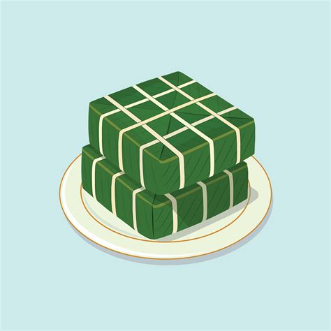 Sticky rice cake, Banh chung, chung cake on a plate vector illustration ...