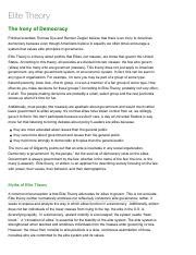 Elite Theory.pdf - Elite Theory The Irony of Democracy Political scientists Thomas Dye and ...