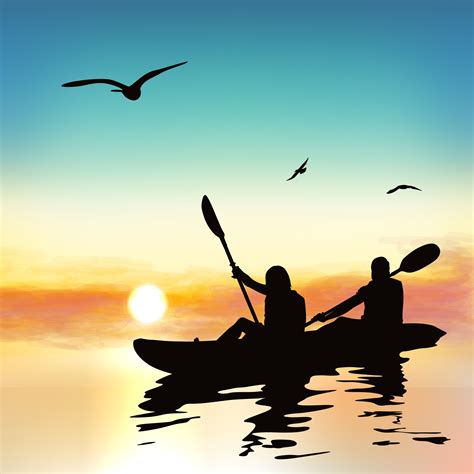 Silhouette of funny girls kayaking. 364894 Vector Art at Vecteezy