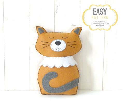 Cat Hand Sewing Pattern Felt Stuffed Cat Plushie Pattern