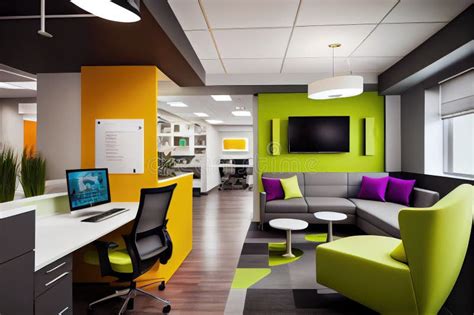 Modern Open-concept Office with Sleek Furniture, Bold Colors and High-tech Gadgets Stock Image ...