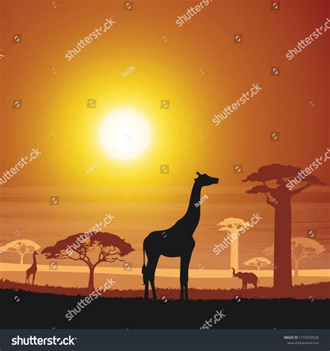 Wildlife Sunset Silhouette Vector Illustration Stock Vector (Royalty ...